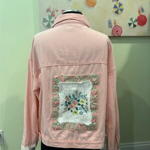 POL Pink Denim Jacket with Embroidery